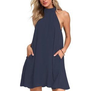 Womens Summer Dresses Halter Neck Sleeveless Casual Beach
